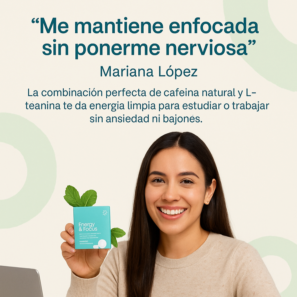 Chicles Cafeína Nootrópicos para la energía y la concentración - Sin azúcar, con L-teanina, cafeína, vitamina B12 y vitamina B6 | Sabor menta