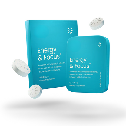 Chicles Cafeína Nootrópicos para la energía y la concentración - Sin azúcar, con L-teanina, cafeína, vitamina B12 y vitamina B6 | Sabor menta