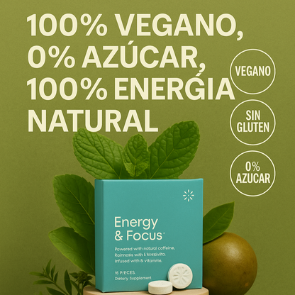 Chicles Cafeína Nootrópicos para la energía y la concentración - Sin azúcar, con L-teanina, cafeína, vitamina B12 y vitamina B6 | Sabor menta